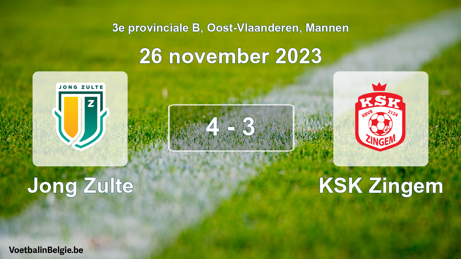 Gespeelde wedstrijd mannenvoetbal: Jong Zulte - KSK Zingem 4 - 3 (26 november 2023)