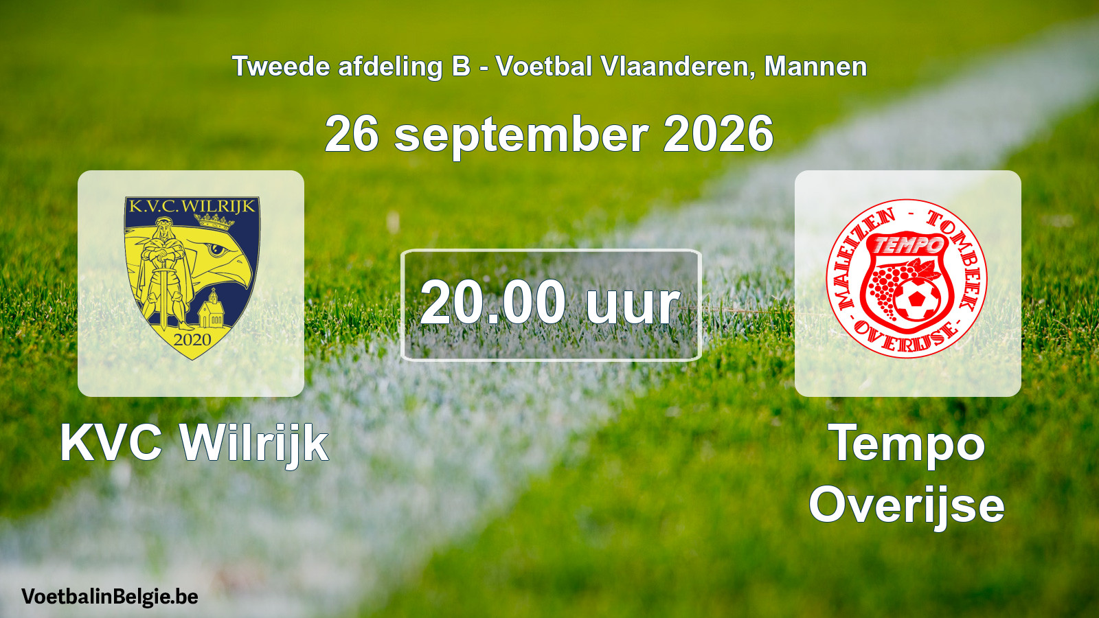Geplande wedstrijd mannenvoetbal: KVC Wilrijk - Tempo Overijse (26 september 2026)