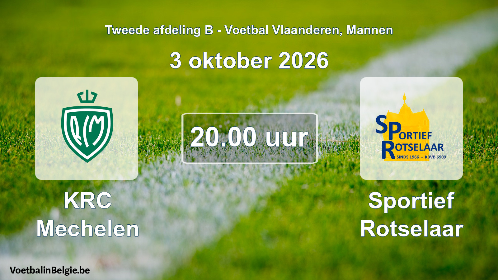 Geplande wedstrijd mannenvoetbal: KRC Mechelen - Sportief Rotselaar (3 oktober 2026)