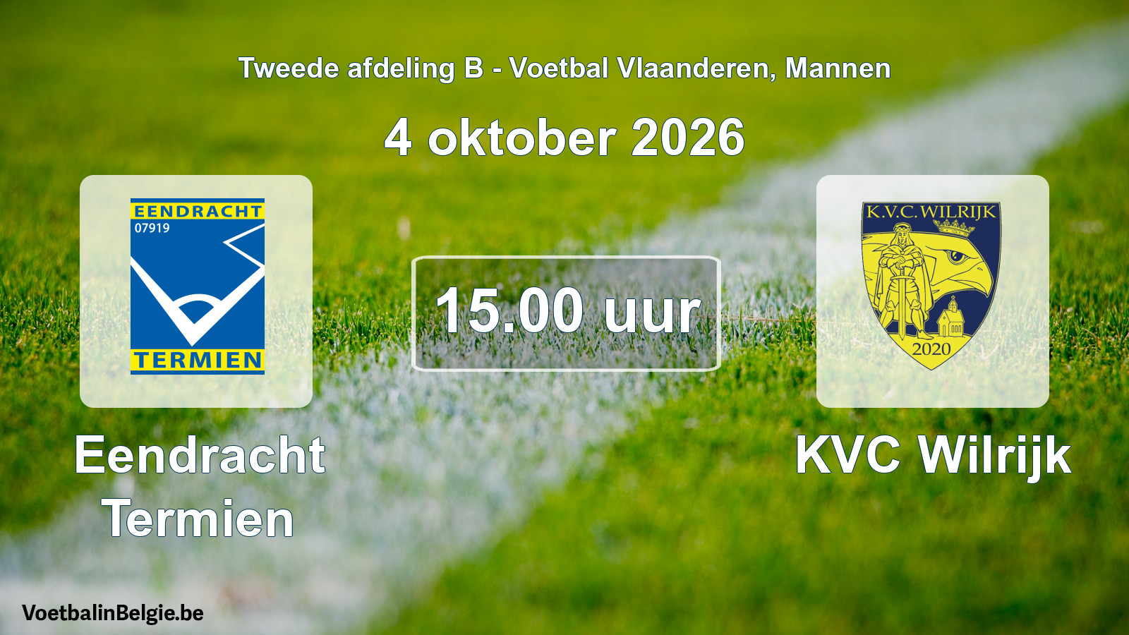 Geplande wedstrijd mannenvoetbal: Eendracht Termien - KVC Wilrijk (4 oktober 2026)