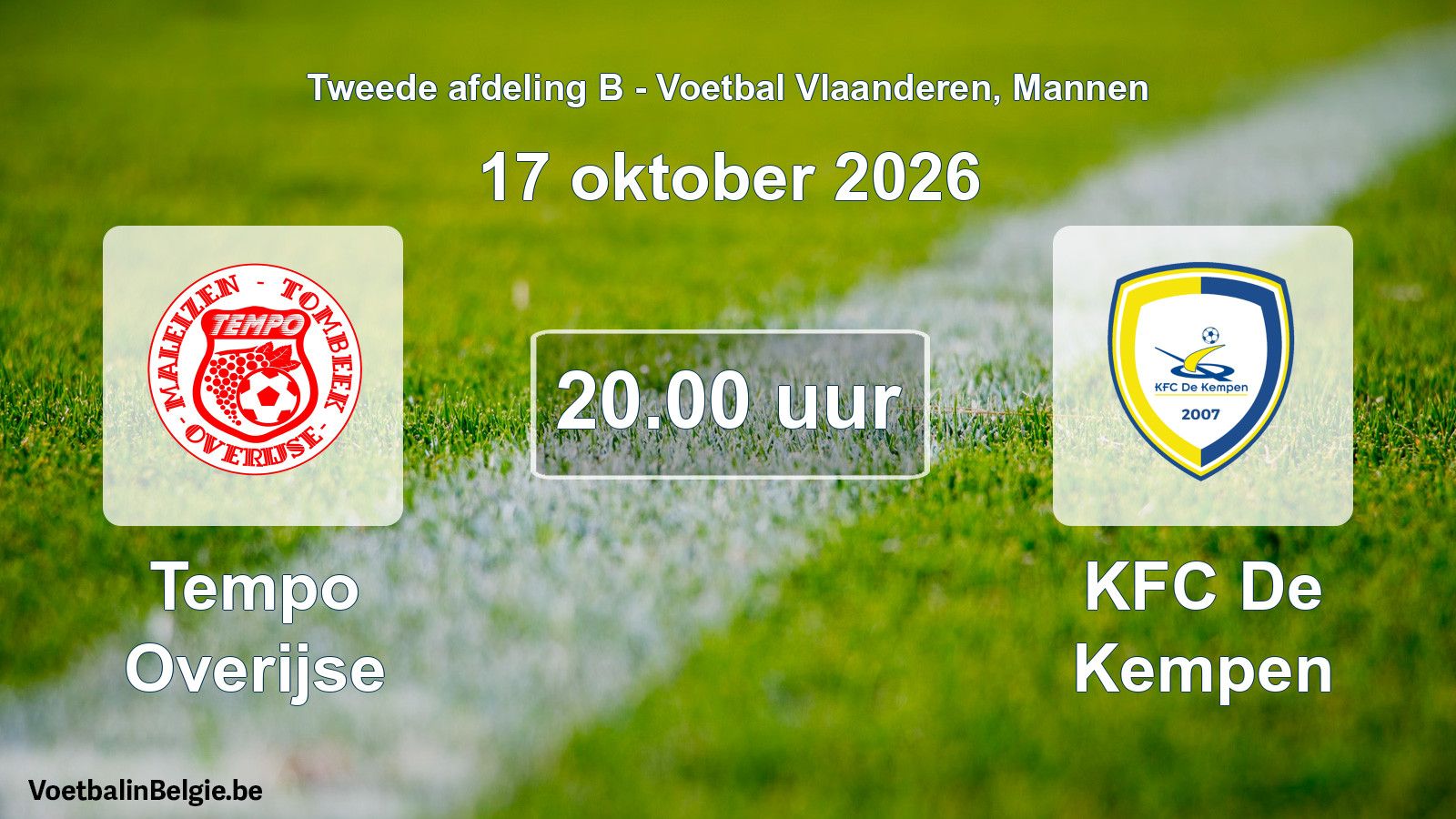 Geplande wedstrijd mannenvoetbal: Tempo Overijse - KFC De Kempen (17 oktober 2026)