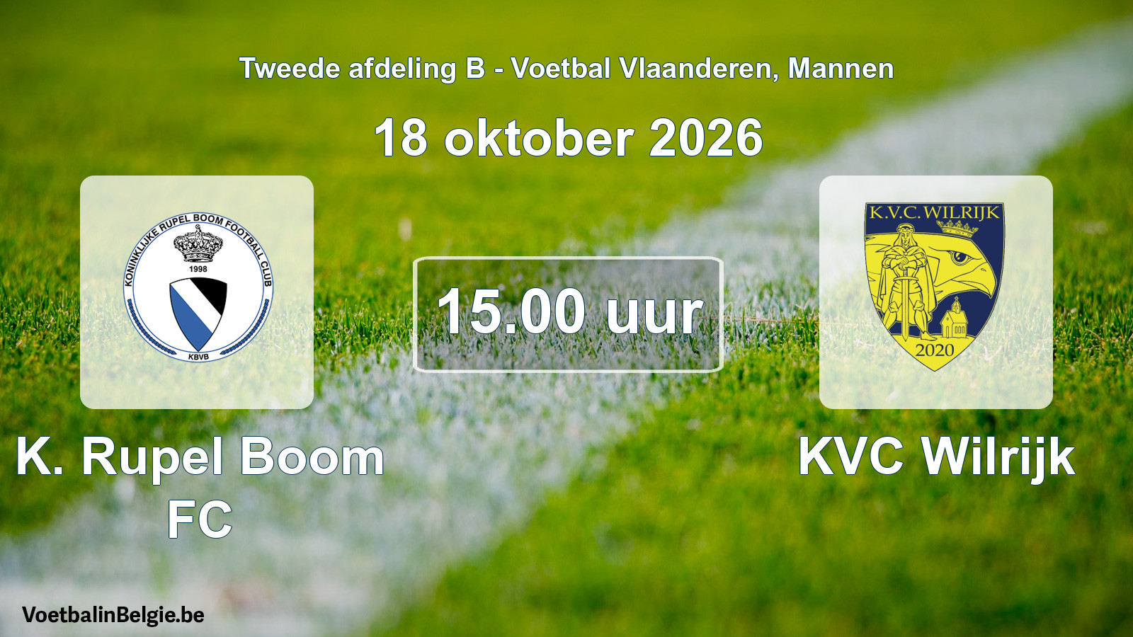 Geplande wedstrijd mannenvoetbal: K. Rupel Boom FC - KVC Wilrijk (18 oktober 2026)