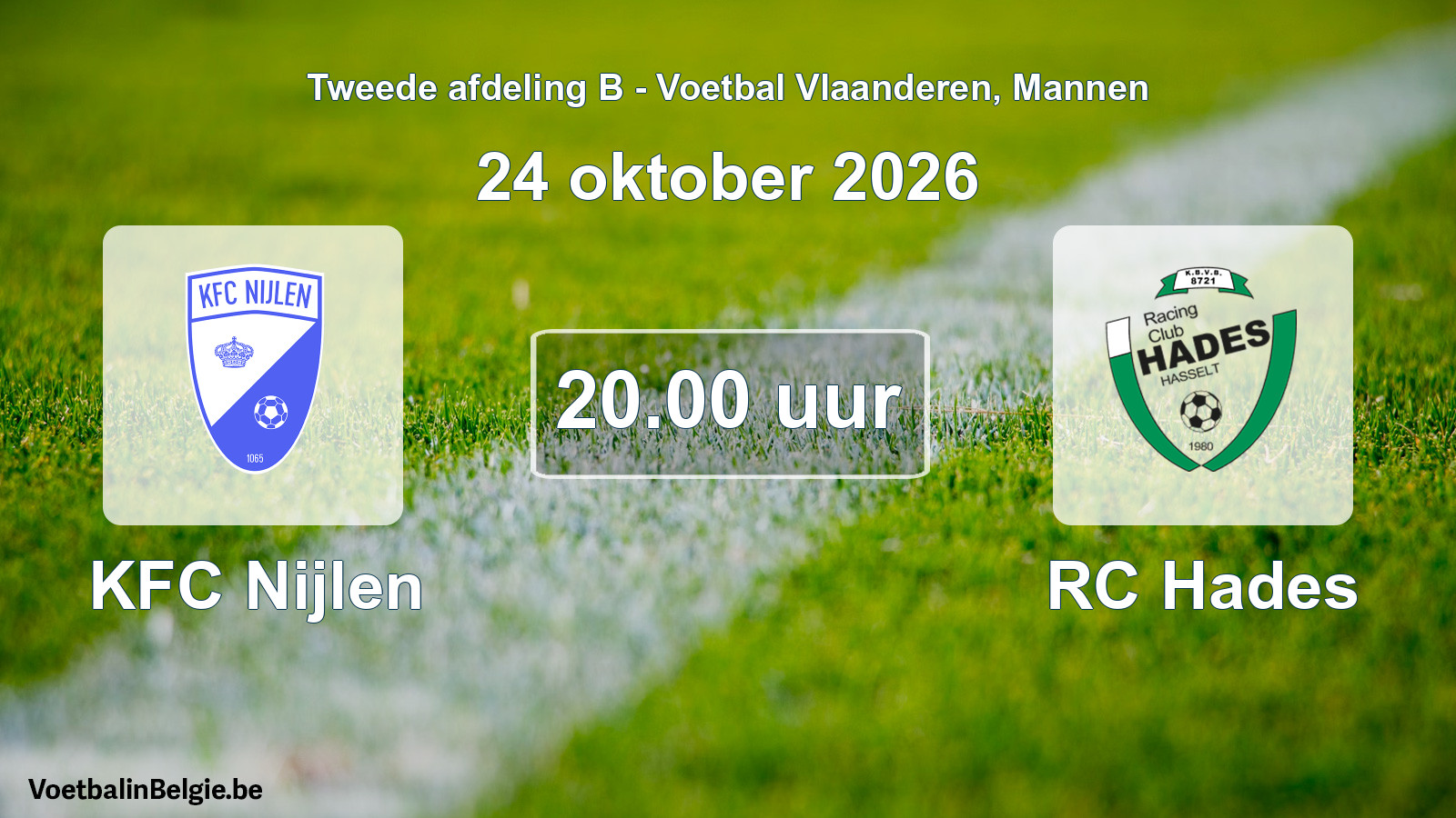 Geplande wedstrijd mannenvoetbal: KFC Nijlen - RC Hades (24 oktober 2026)