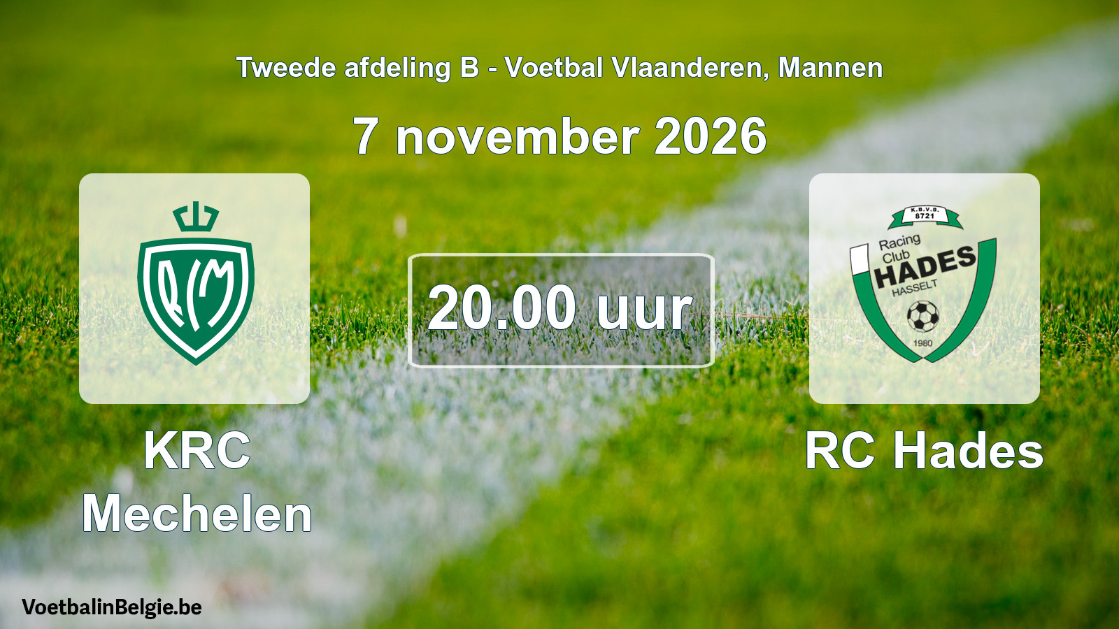 Geplande wedstrijd mannenvoetbal: KRC Mechelen - RC Hades (7 november 2026)