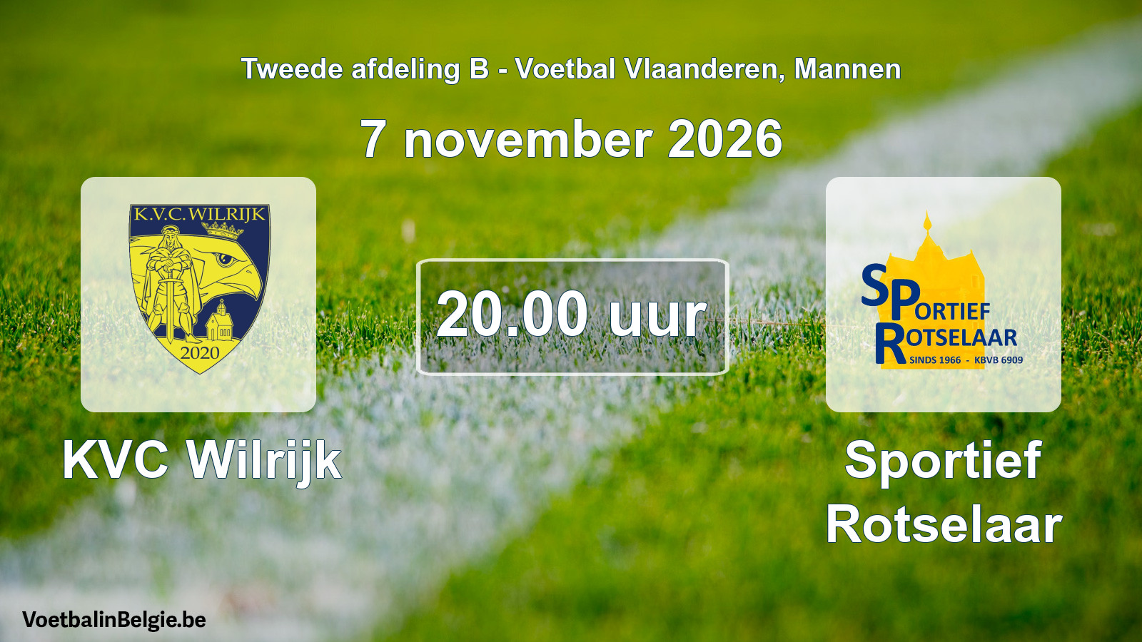 Geplande wedstrijd mannenvoetbal: KVC Wilrijk - Sportief Rotselaar (7 november 2026)