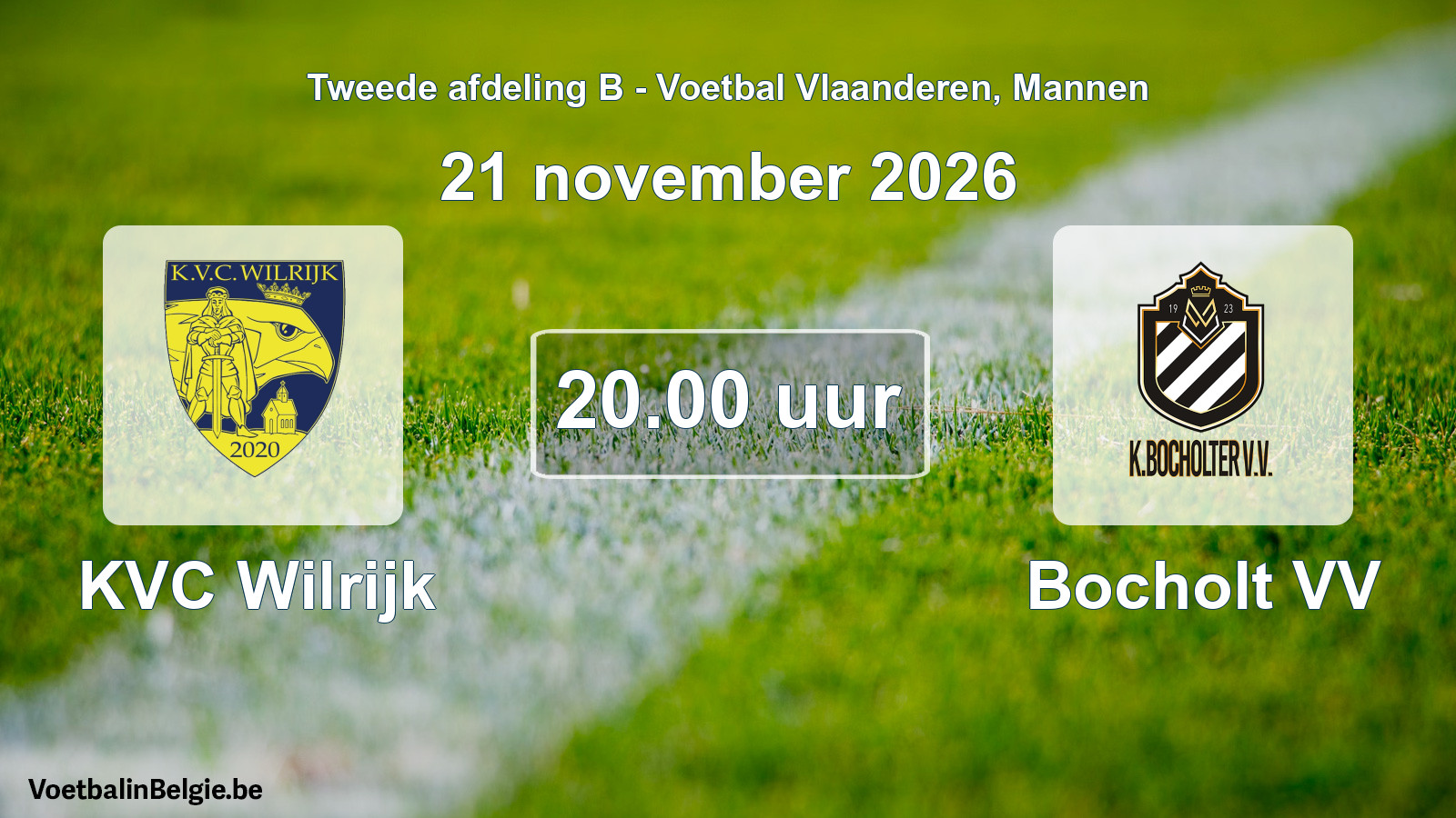 Geplande wedstrijd mannenvoetbal: KVC Wilrijk - Bocholt VV (21 november 2026)