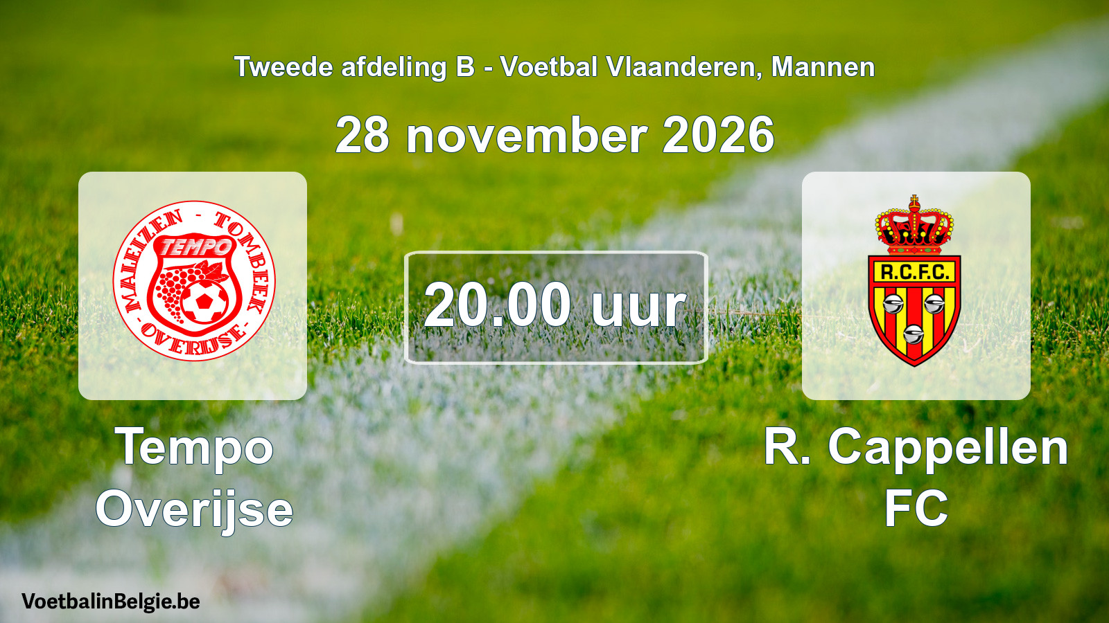 Geplande wedstrijd mannenvoetbal: Tempo Overijse - R. Cappellen FC (28 november 2026)