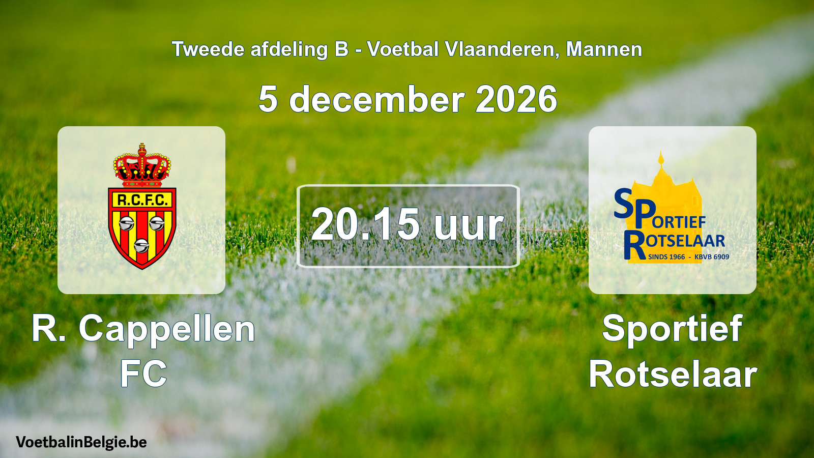 Geplande wedstrijd mannenvoetbal: R. Cappellen FC - Sportief Rotselaar (5 december 2026)