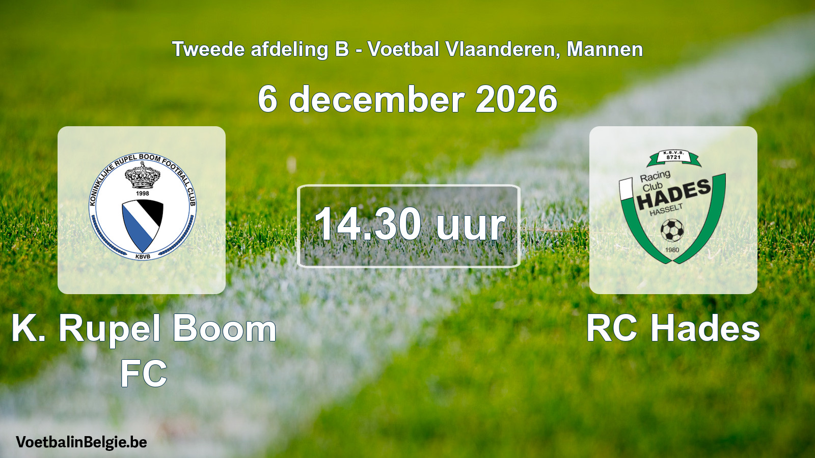 Geplande wedstrijd mannenvoetbal: K. Rupel Boom FC - RC Hades (6 december 2026)