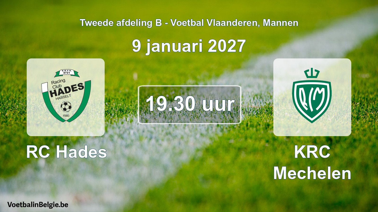 Geplande wedstrijd mannenvoetbal: RC Hades - KRC Mechelen (9 januari 2027)