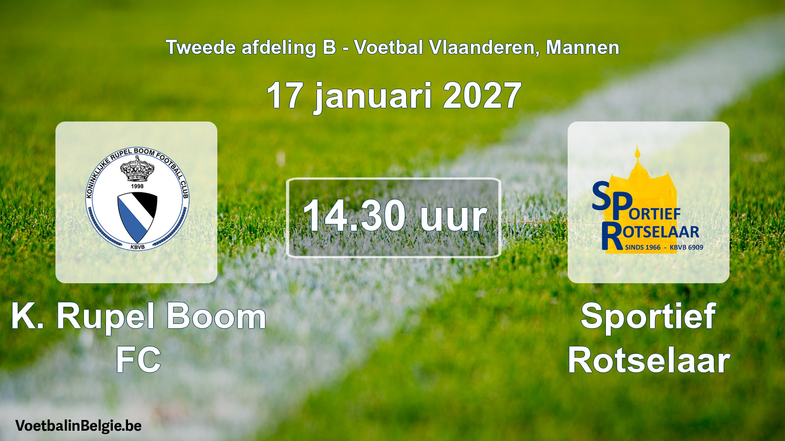 Geplande wedstrijd mannenvoetbal: K. Rupel Boom FC - Sportief Rotselaar (17 januari 2027)
