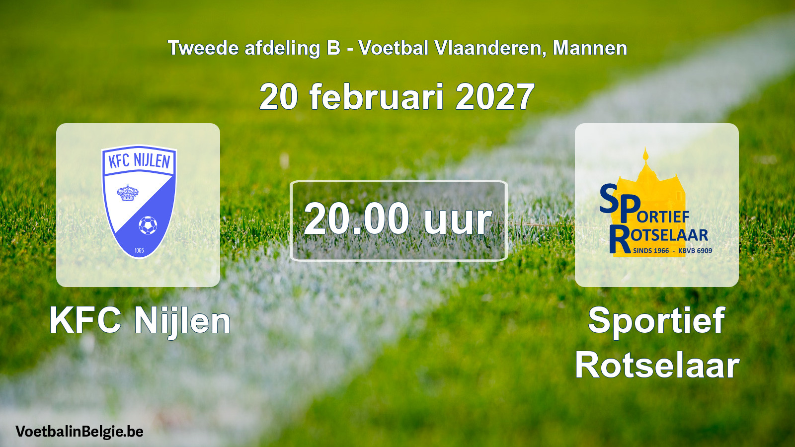Geplande wedstrijd mannenvoetbal: KFC Nijlen - Sportief Rotselaar (20 februari 2027)