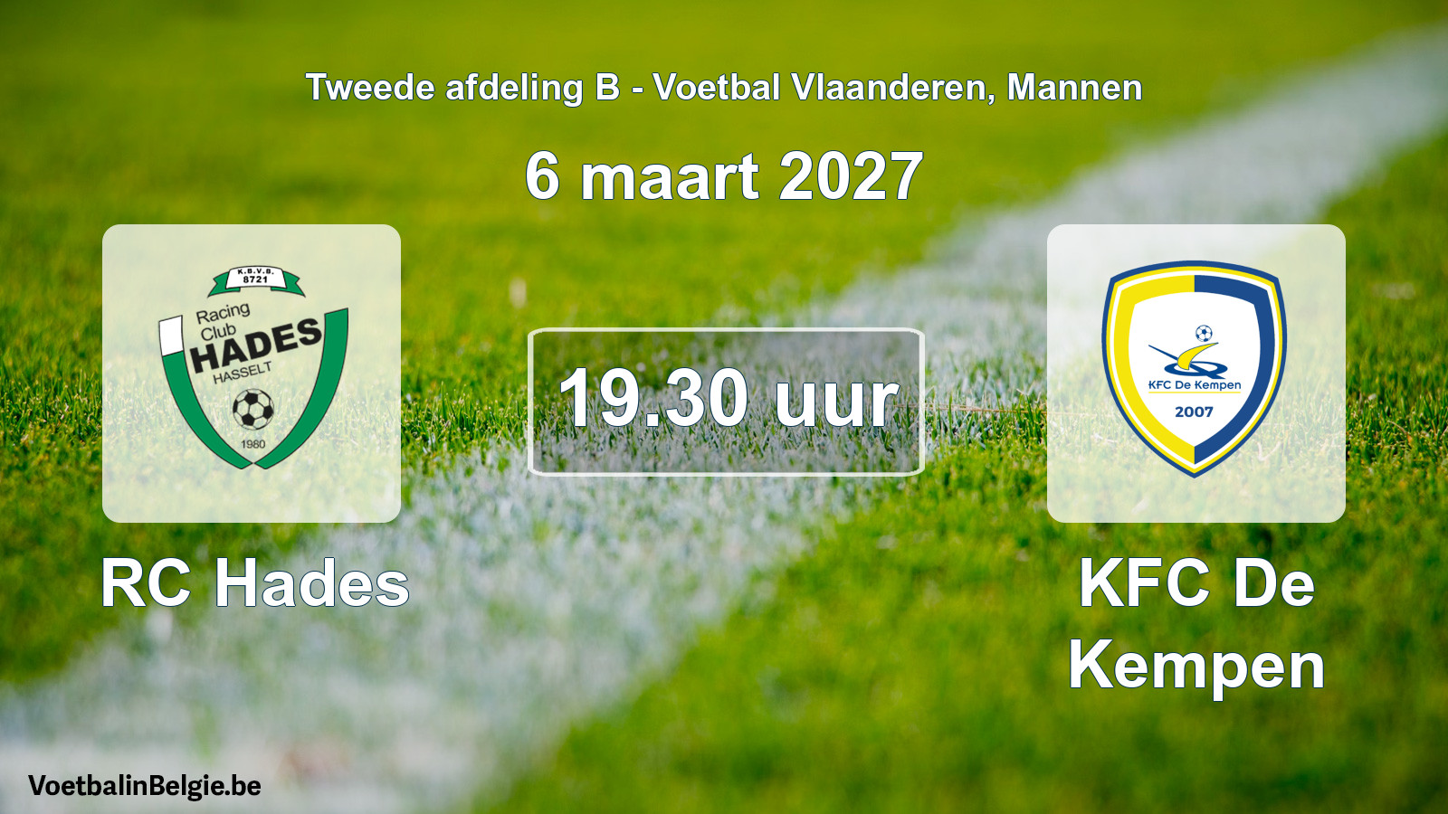 Geplande wedstrijd mannenvoetbal: RC Hades - KFC De Kempen (6 maart 2027)