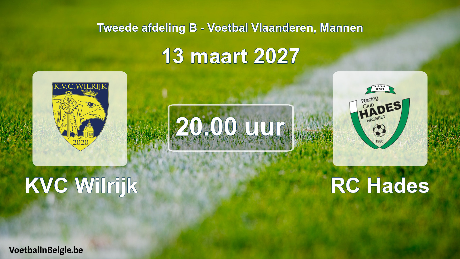 Geplande wedstrijd mannenvoetbal: KVC Wilrijk - RC Hades (13 maart 2027)