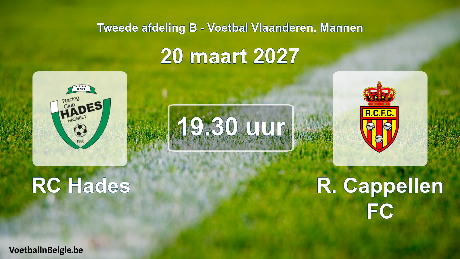 Geplande wedstrijd mannenvoetbal: RC Hades - R. Cappellen FC (20 maart 2027)