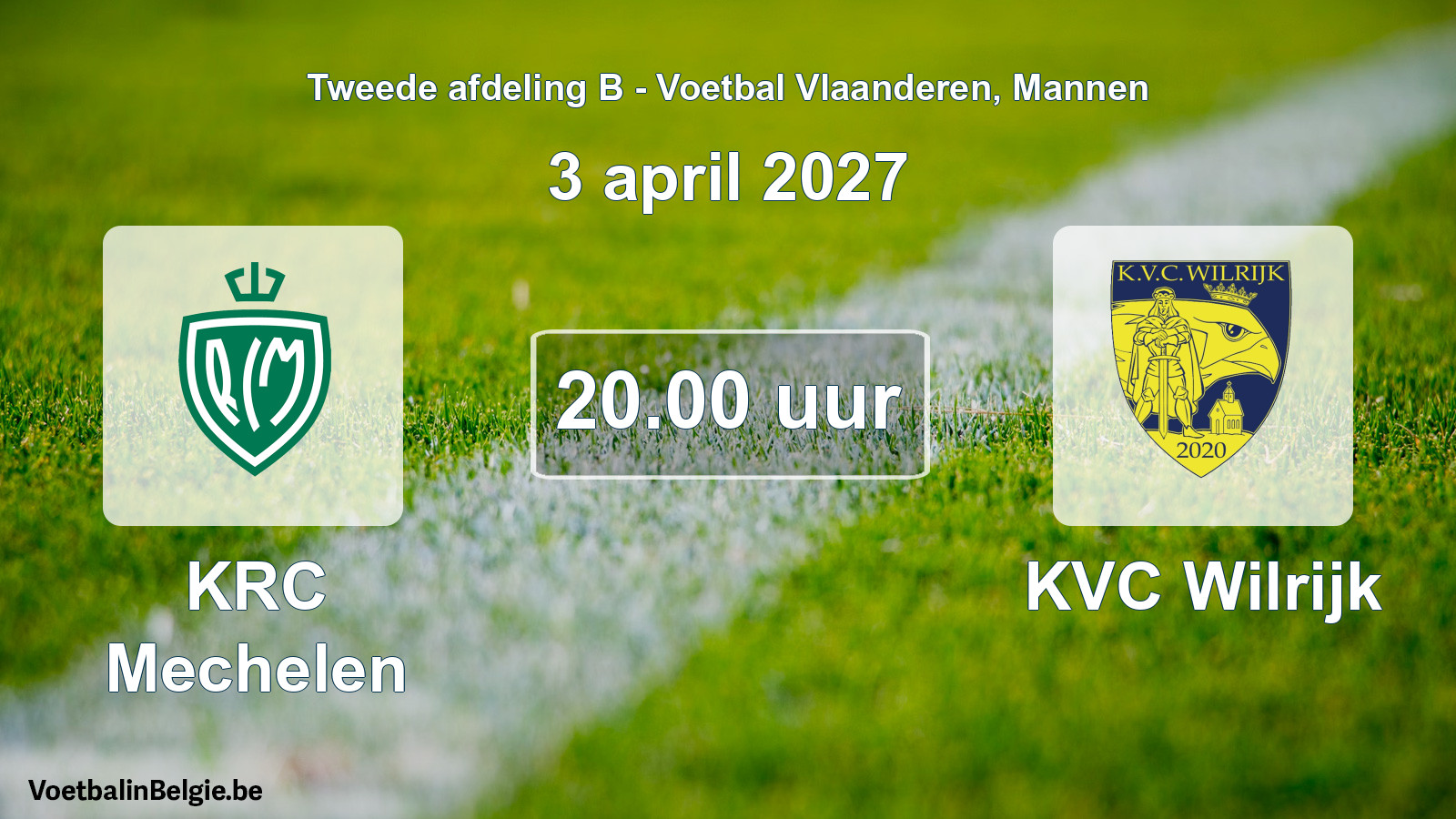 Geplande wedstrijd mannenvoetbal: KRC Mechelen - KVC Wilrijk (3 april 2027)