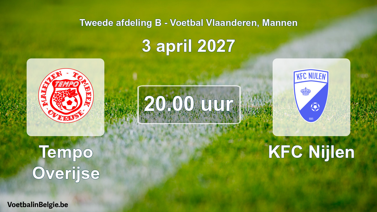 Geplande wedstrijd mannenvoetbal: Tempo Overijse - KFC Nijlen (3 april 2027)