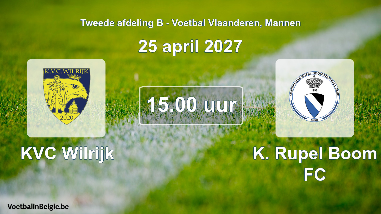 Geplande wedstrijd mannenvoetbal: KVC Wilrijk - K. Rupel Boom FC (25 april 2027)