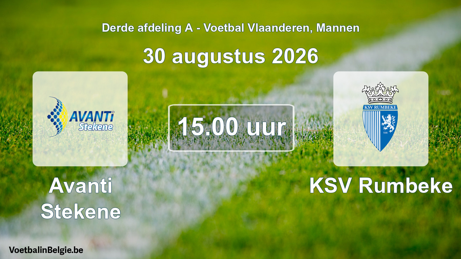 Geplande wedstrijd mannenvoetbal: Avanti Stekene - KSV Rumbeke (30 augustus 2026)