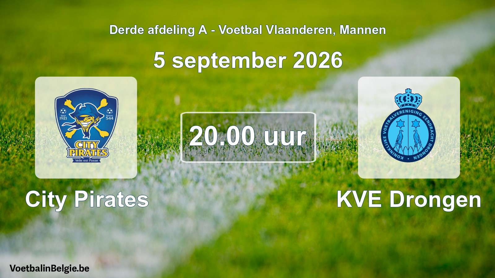 Geplande wedstrijd mannenvoetbal: City Pirates - KVE Drongen (5 september 2026)