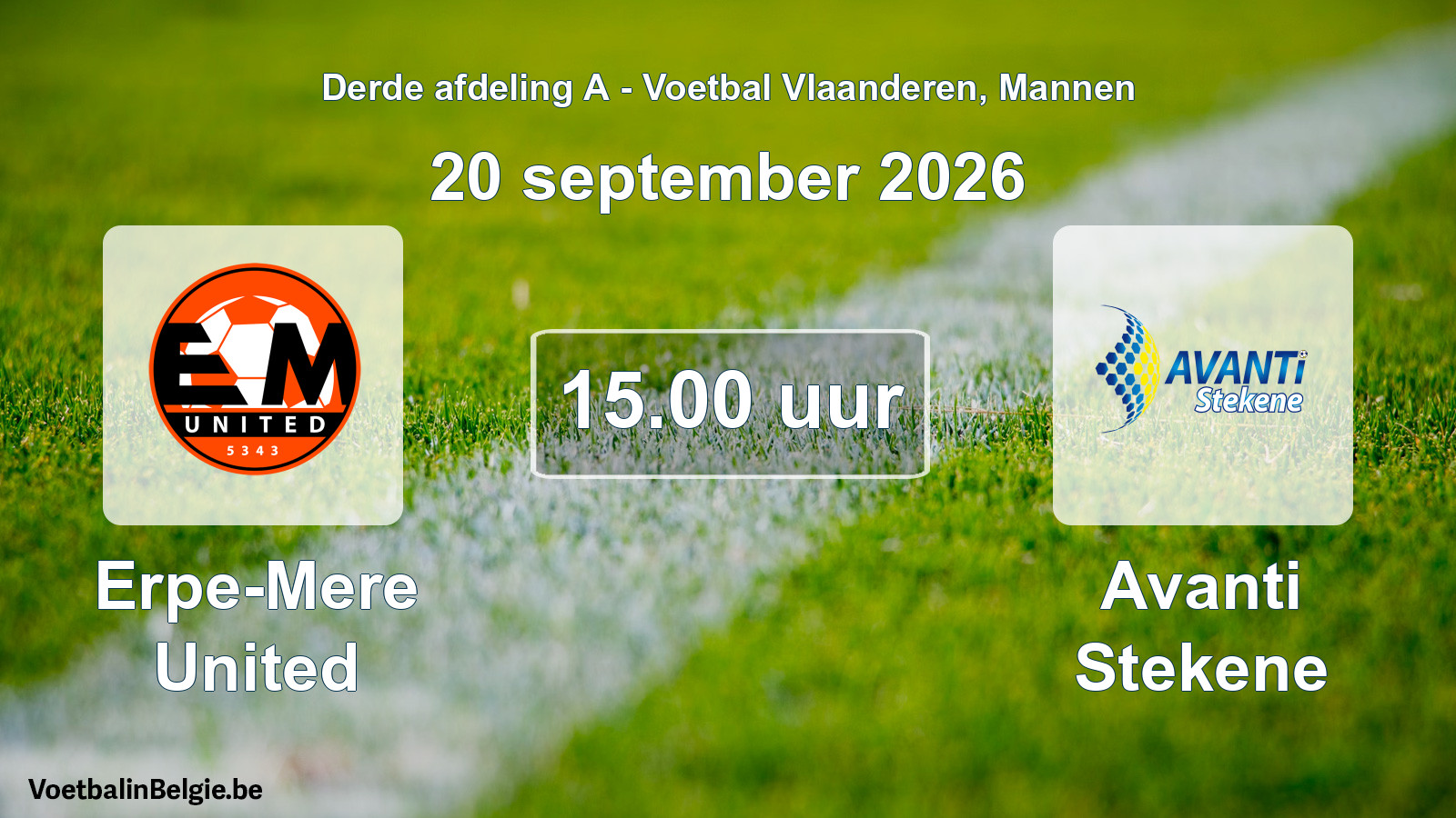 Match prévu football hommes: Erpe-Mere United - Avanti Stekene (20 septembre 2026)