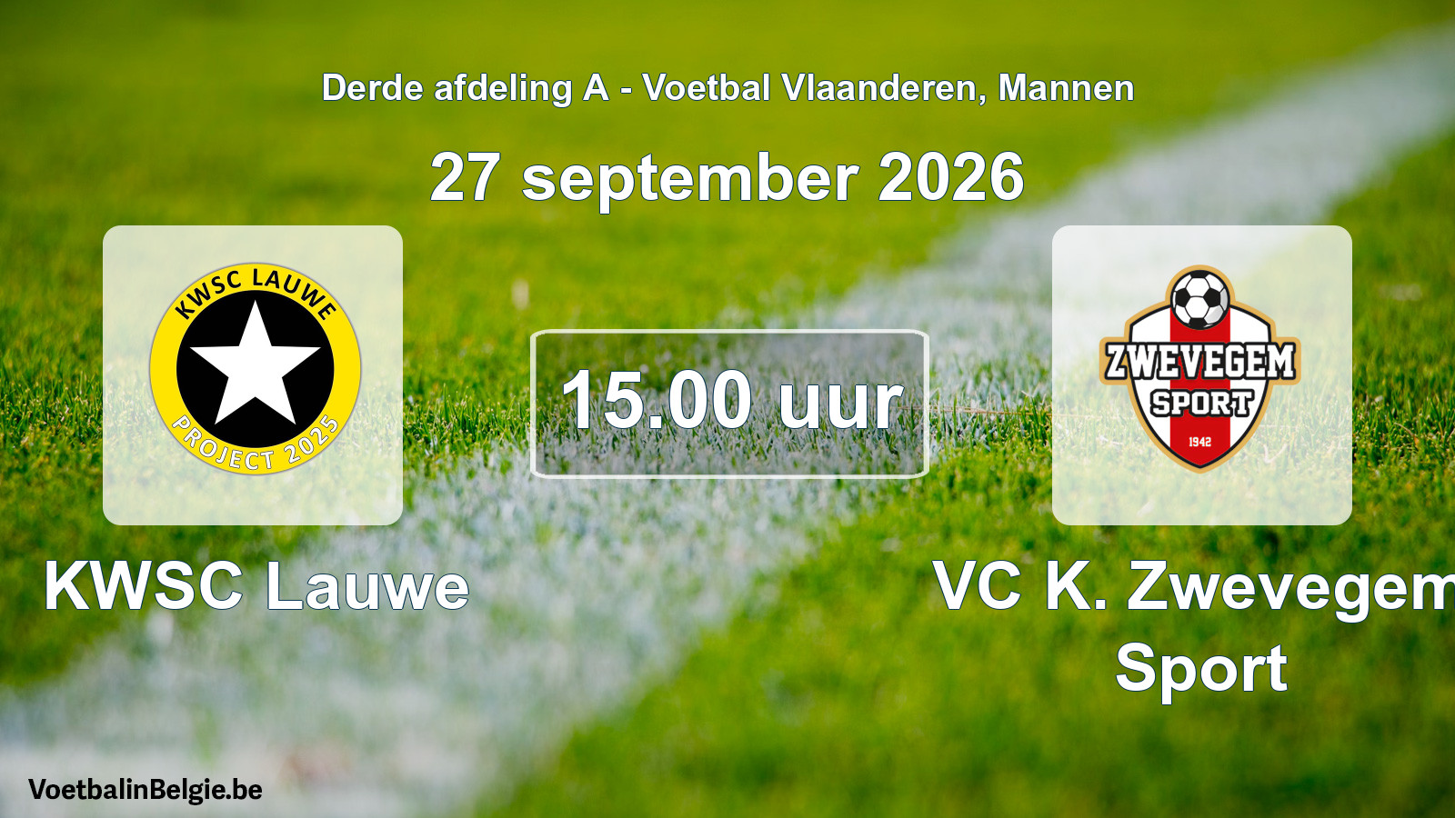Geplande wedstrijd mannenvoetbal: KWSC Lauwe - VC K. Zwevegem Sport (27 september 2026)