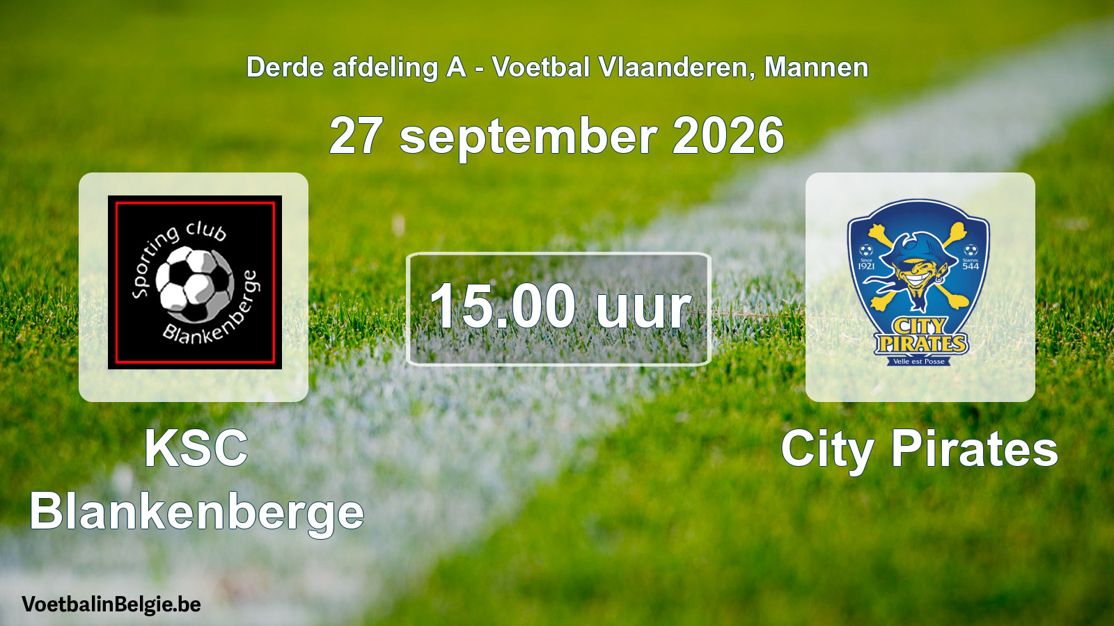 Geplande wedstrijd mannenvoetbal: KSC Blankenberge - City Pirates (27 september 2026)