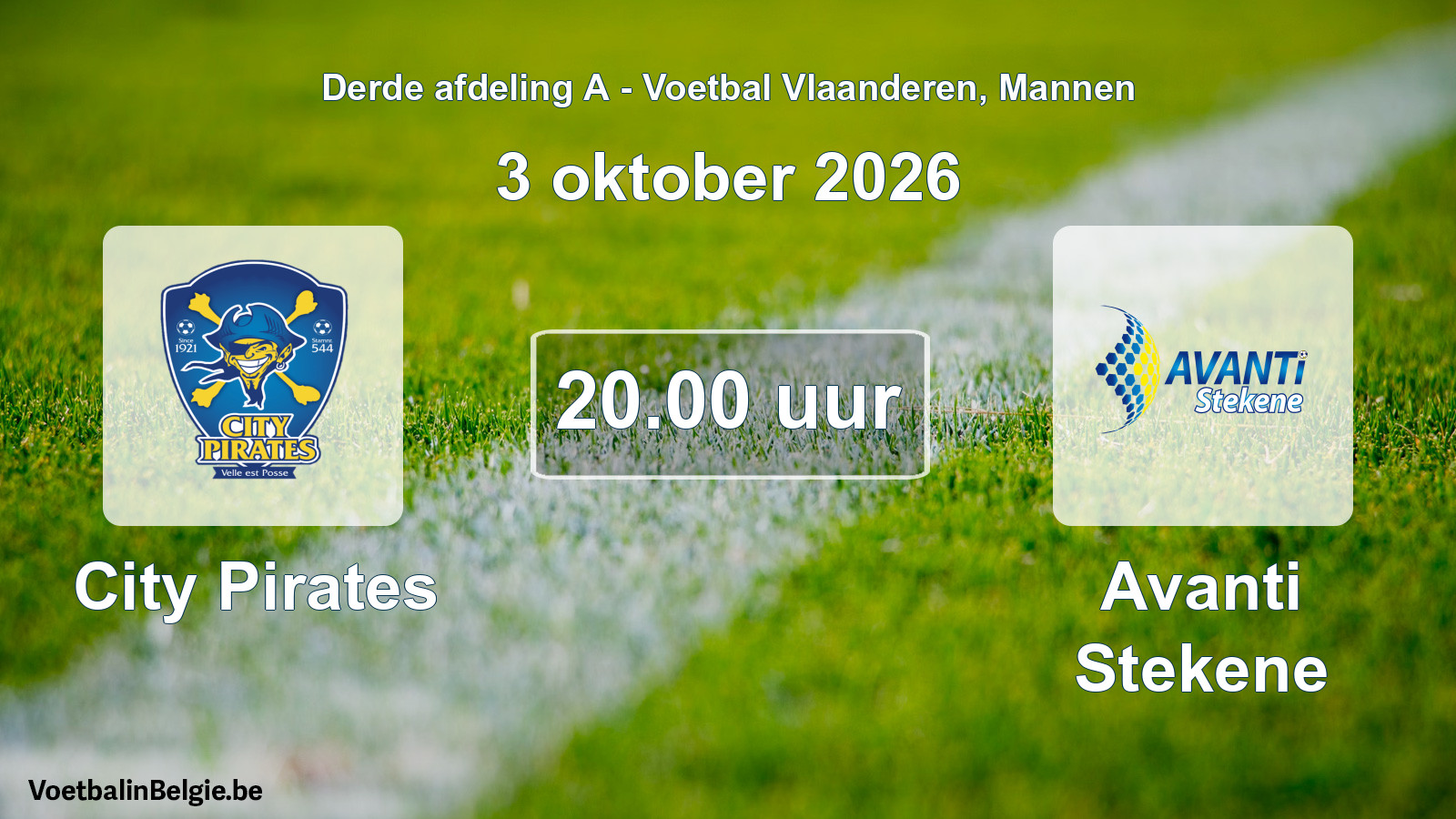 Geplande wedstrijd mannenvoetbal: City Pirates - Avanti Stekene (3 oktober 2026)