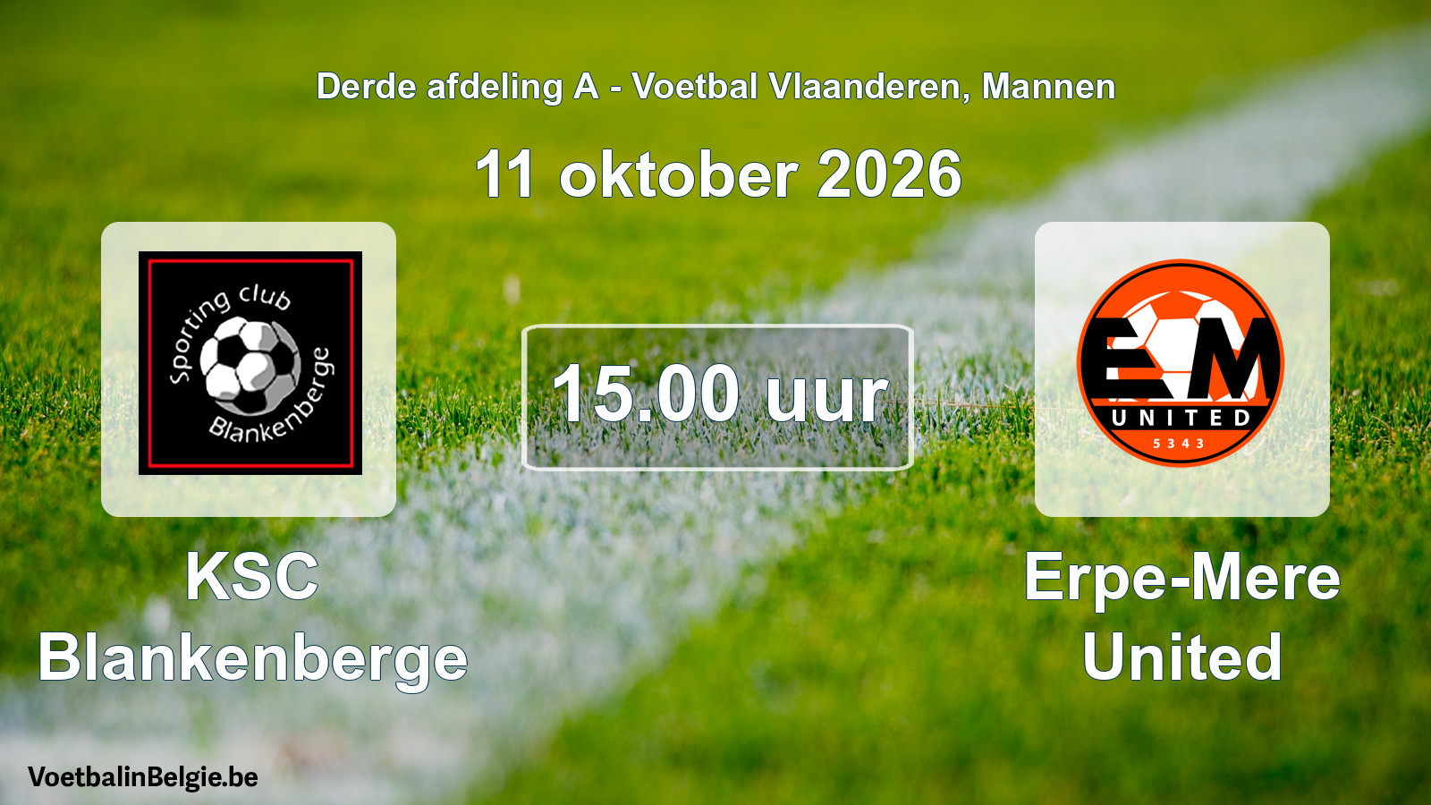 Geplande wedstrijd mannenvoetbal: KSC Blankenberge - Erpe-Mere United (11 oktober 2026)