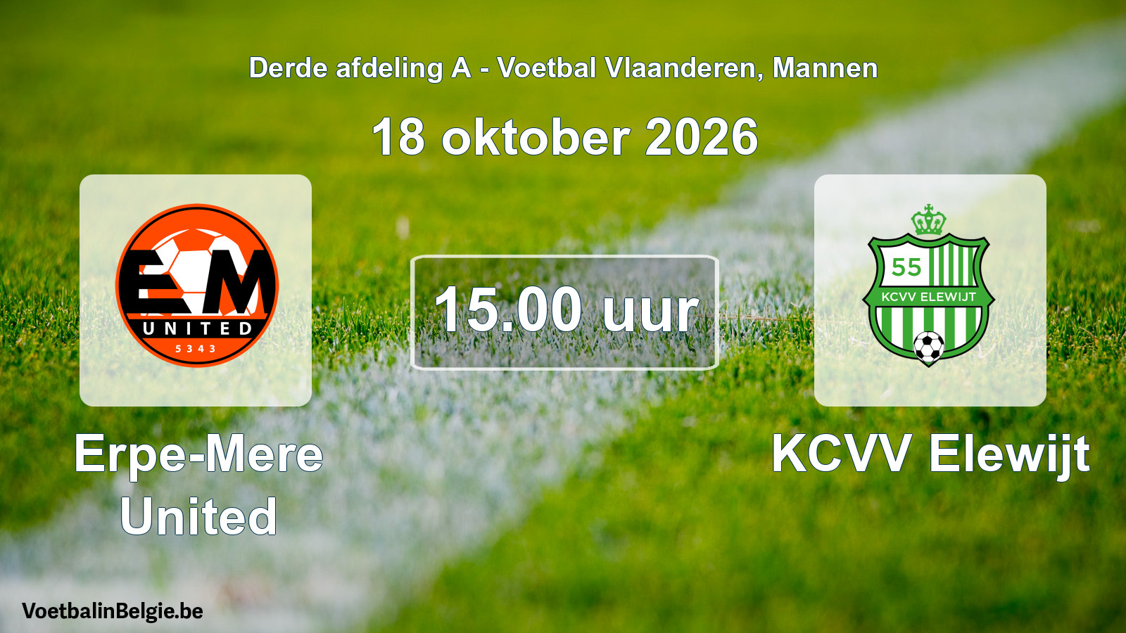 Geplande wedstrijd mannenvoetbal: Erpe-Mere United - KCVV Elewijt (18 oktober 2026)