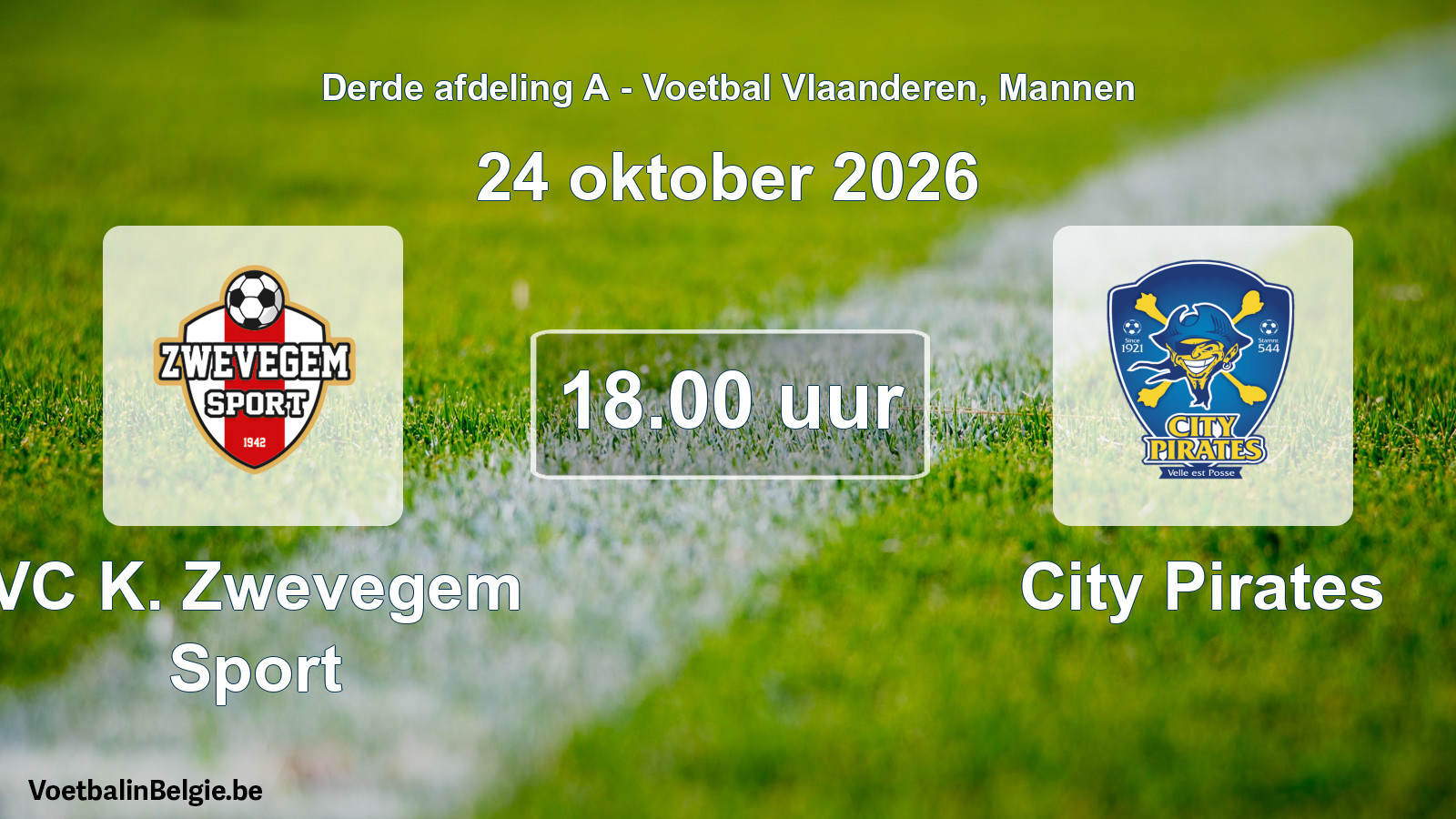 Geplande wedstrijd mannenvoetbal: VC K. Zwevegem Sport - City Pirates (24 oktober 2026)
