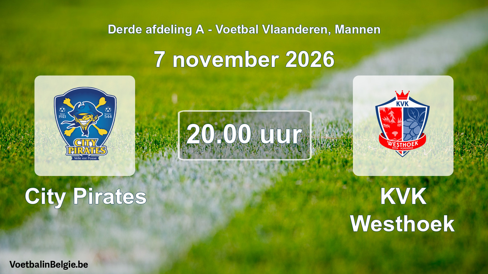 Geplande wedstrijd mannenvoetbal: City Pirates - KVK Westhoek (7 november 2026)