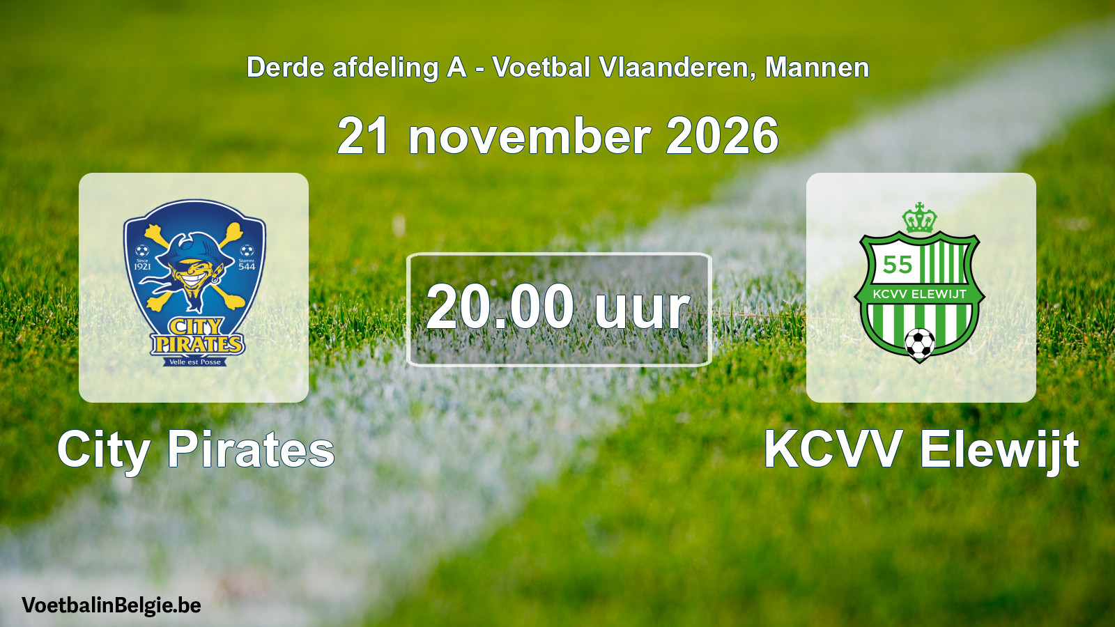 Geplande wedstrijd mannenvoetbal: City Pirates - KCVV Elewijt (21 november 2026)
