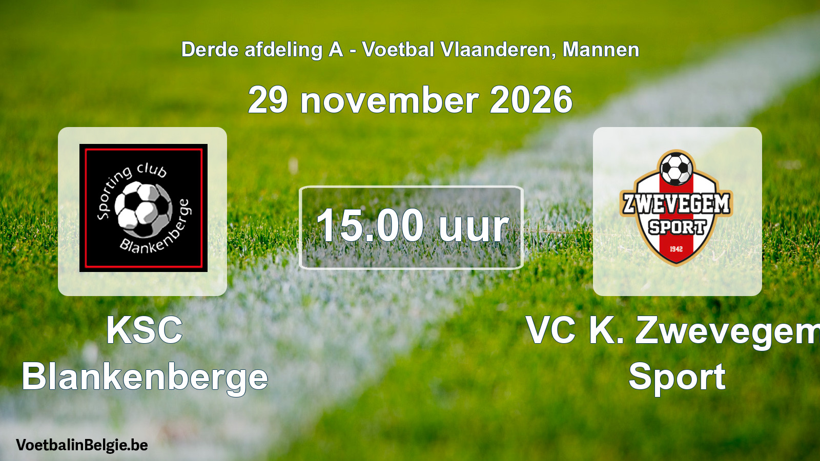 Geplande wedstrijd mannenvoetbal: KSC Blankenberge - VC K. Zwevegem Sport (29 november 2026)