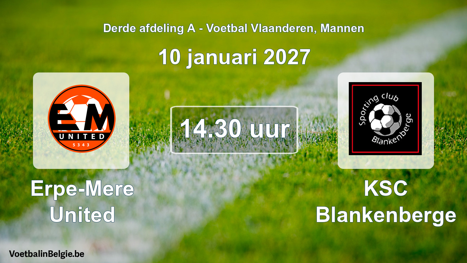 Geplande wedstrijd mannenvoetbal: Erpe-Mere United - KSC Blankenberge (10 januari 2027)
