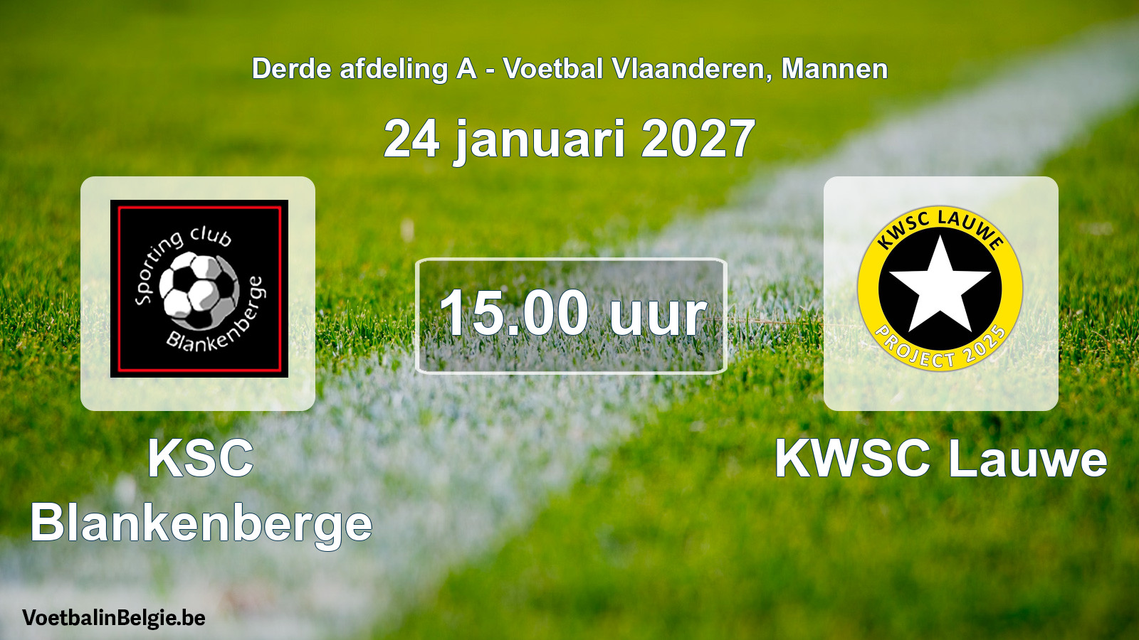 Geplande wedstrijd mannenvoetbal: KSC Blankenberge - KWSC Lauwe (24 januari 2027)