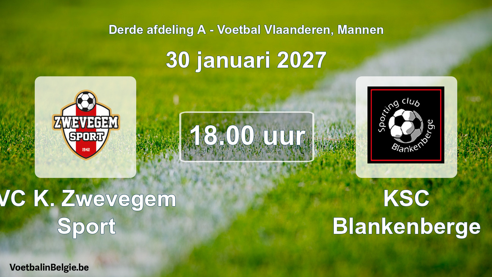 Geplande wedstrijd mannenvoetbal: VC K. Zwevegem Sport - KSC Blankenberge (30 januari 2027)