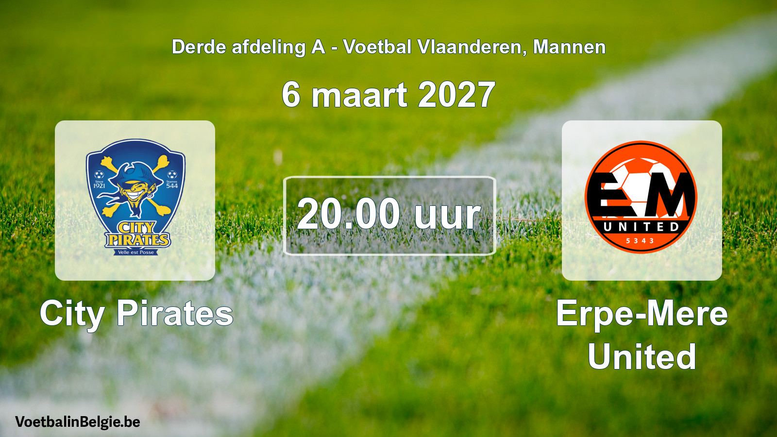 Geplande wedstrijd mannenvoetbal: City Pirates - Erpe-Mere United (6 maart 2027)