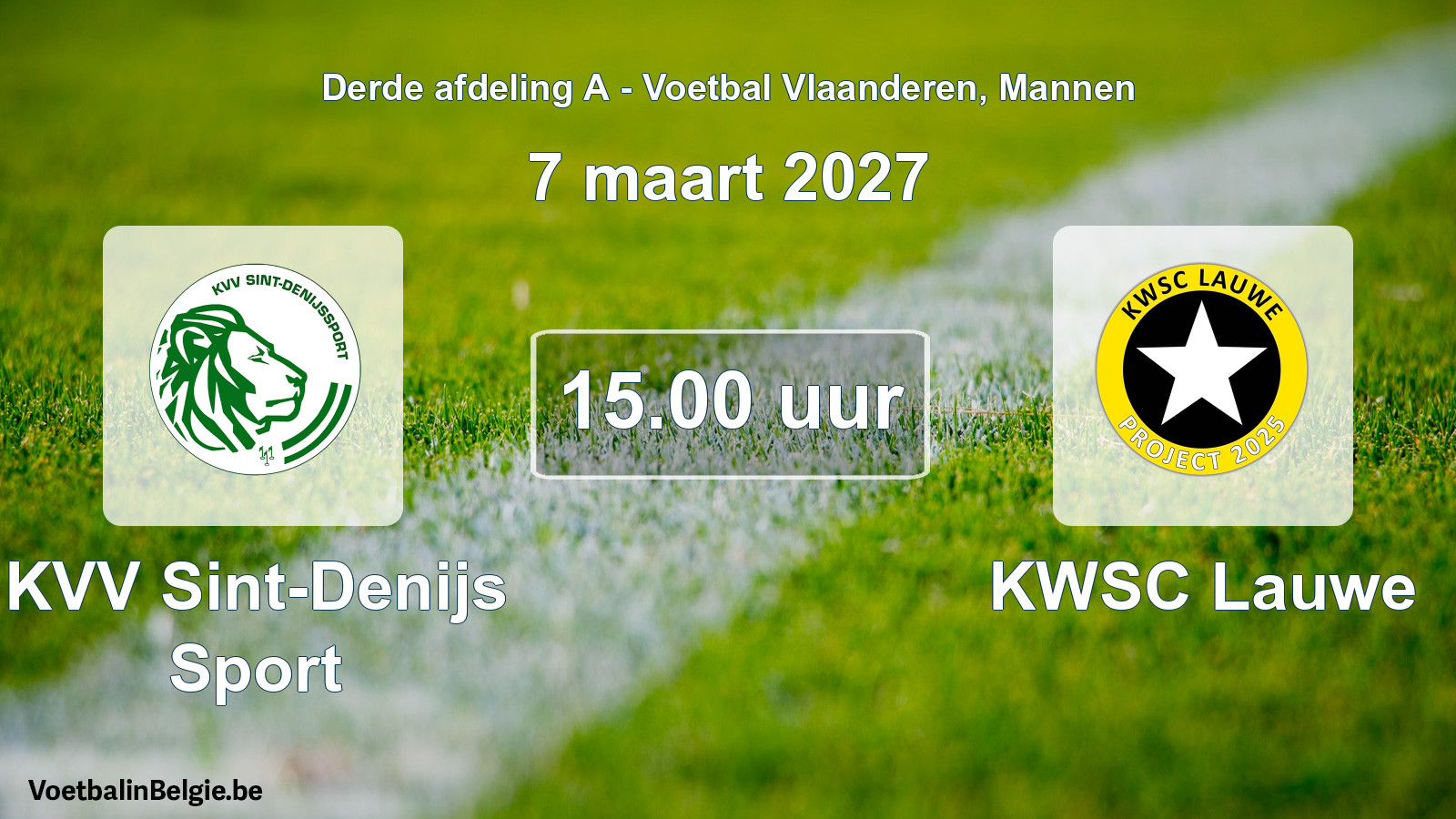 Geplande wedstrijd mannenvoetbal: KVV Sint-Denijs Sport - KWSC Lauwe (7 maart 2027)