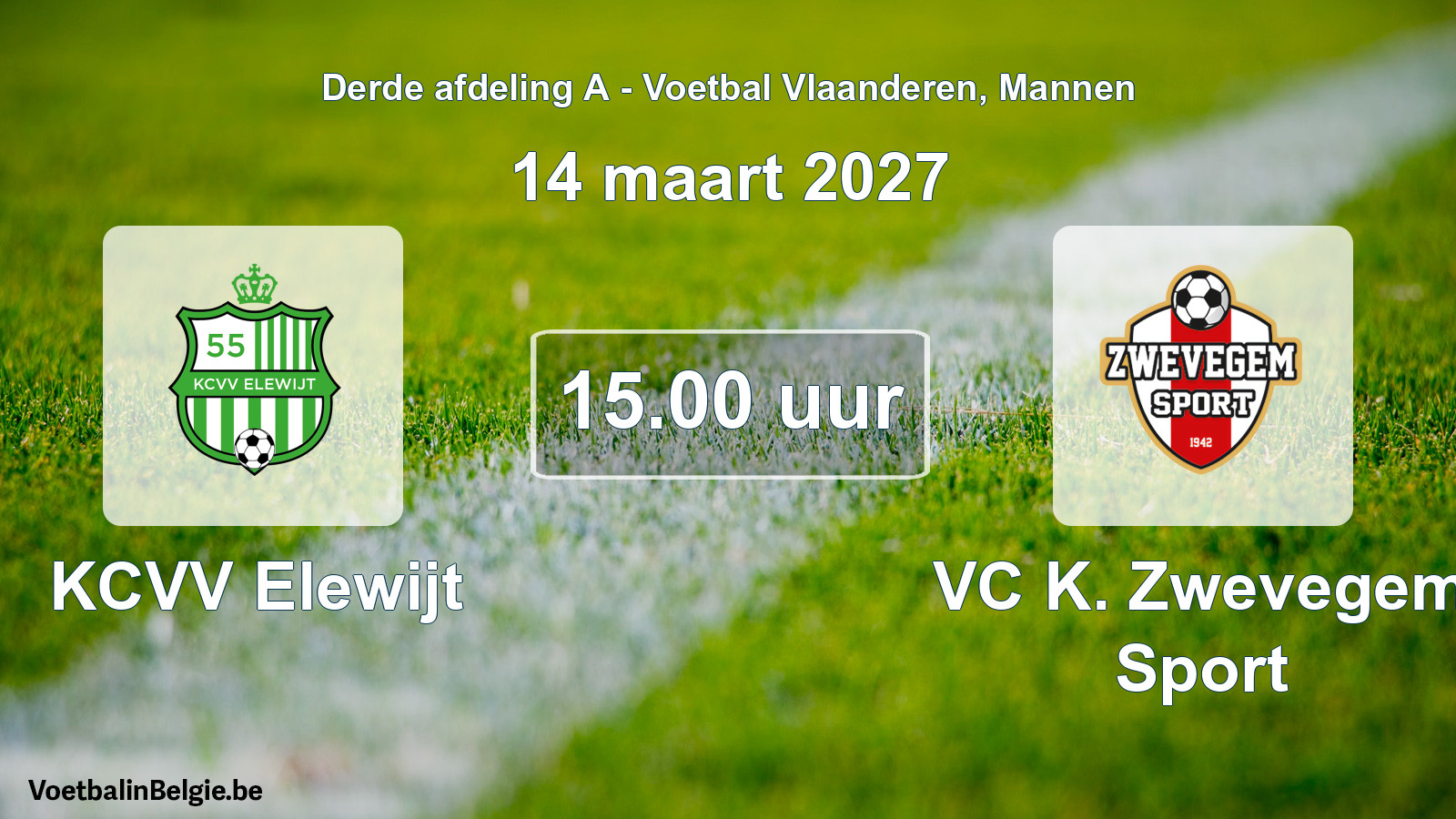 Geplande wedstrijd mannenvoetbal: KCVV Elewijt - VC K. Zwevegem Sport (14 maart 2027)