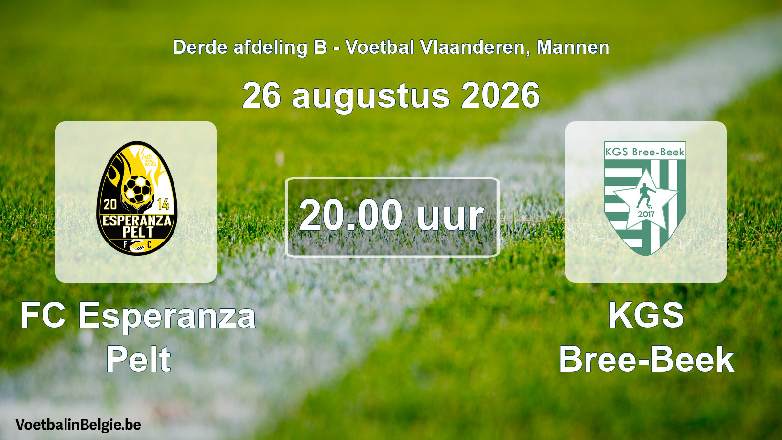 Geplande wedstrijd mannenvoetbal: FC Esperanza Pelt - KGS Bree-Beek (26 augustus 2026)
