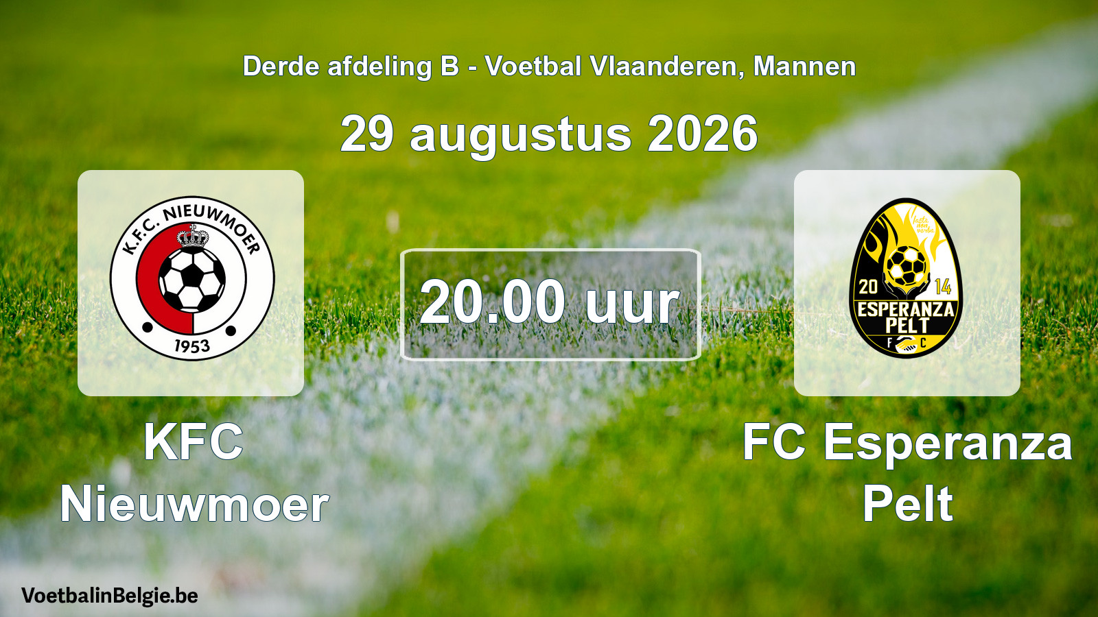 Geplande wedstrijd mannenvoetbal: KFC Nieuwmoer - FC Esperanza Pelt (29 augustus 2026)