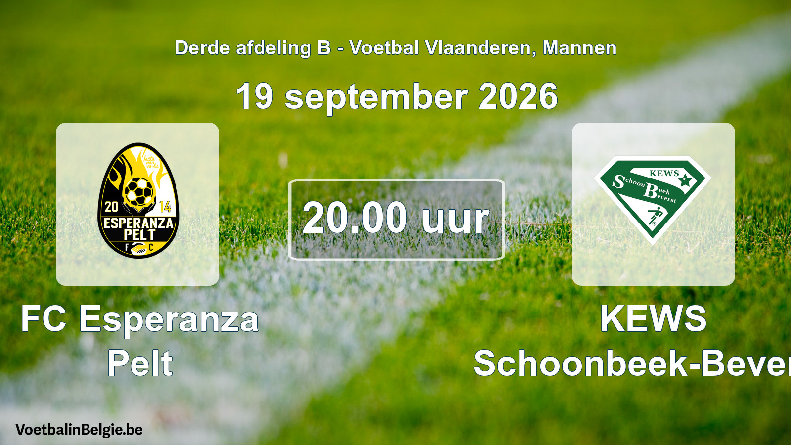 Geplande wedstrijd mannenvoetbal: FC Esperanza Pelt - KEWS Schoonbeek-Beverst (19 september 2026)