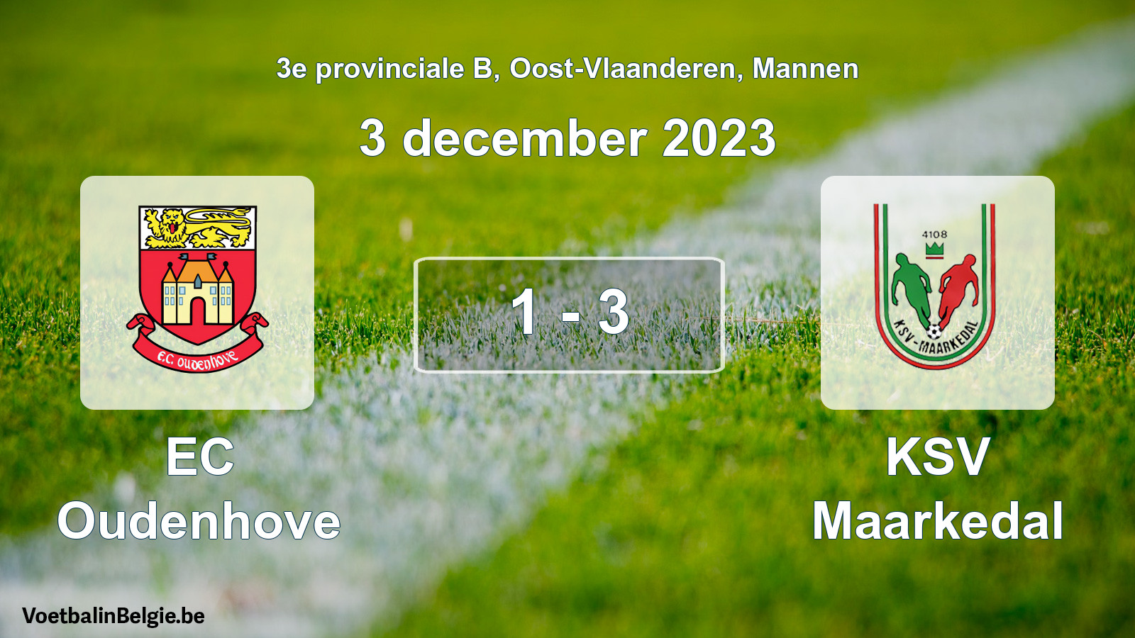 Gespeelde wedstrijd mannenvoetbal: EC Oudenhove - KSV Maarkedal 1 - 3 (3 december 2023)