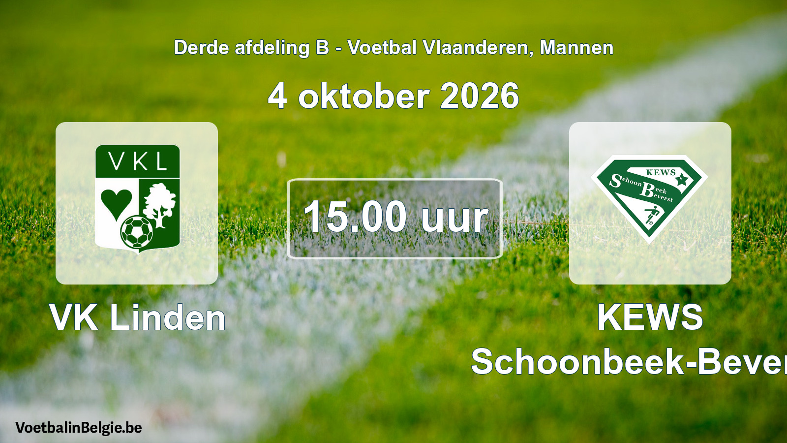 Geplande wedstrijd mannenvoetbal: VK Linden - KEWS Schoonbeek-Beverst (4 oktober 2026)