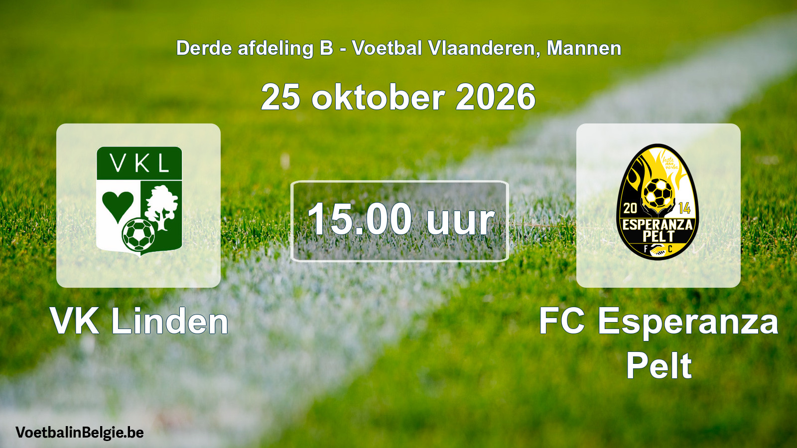 Geplande wedstrijd mannenvoetbal: VK Linden - FC Esperanza Pelt (25 oktober 2026)