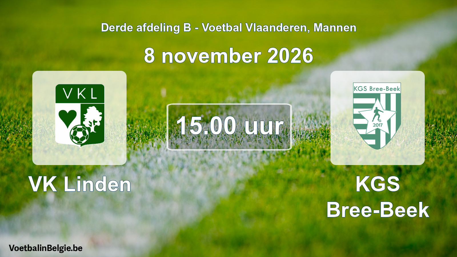 Geplande wedstrijd mannenvoetbal: VK Linden - KGS Bree-Beek (8 november 2026)