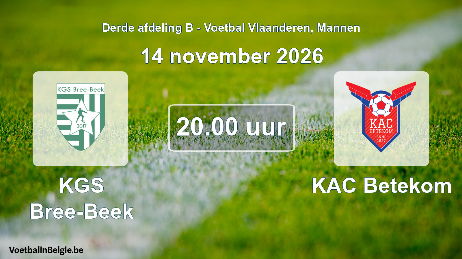 Geplande wedstrijd mannenvoetbal: KGS Bree-Beek - KAC Betekom (14 november 2026)