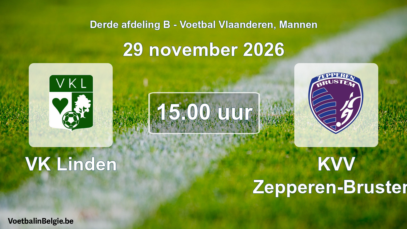 Geplande wedstrijd mannenvoetbal: VK Linden - KVV Zepperen-Brustem (29 november 2026)