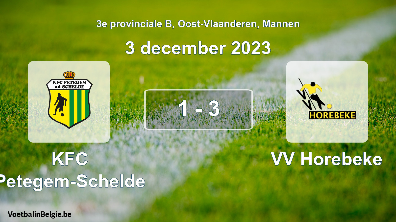 Gespeelde wedstrijd mannenvoetbal: KFC Petegem-Schelde - VV Horebeke 1 - 3 (3 december 2023)